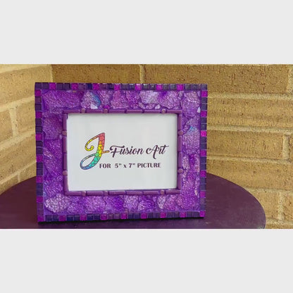 Purple Mosaic Photo Frame: 5x7 Tempered Glass Art