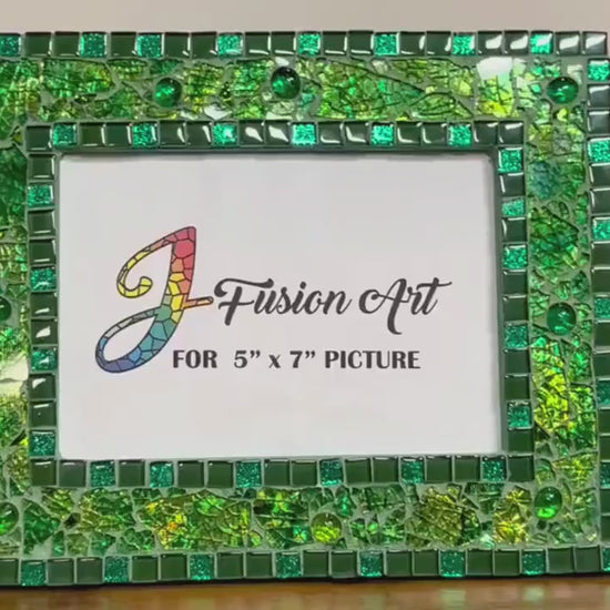 Green Tempered Glass Photo Frame / 5x7 / For Exquisite Displays, One of a Kind