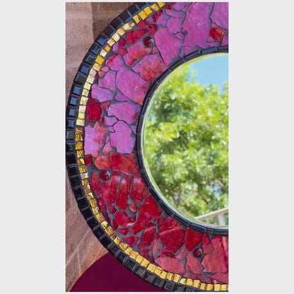 Artistic 14" Asian Inspired Mosaic Mirror|Bold Statement Piece|Intriguing Wall Art
