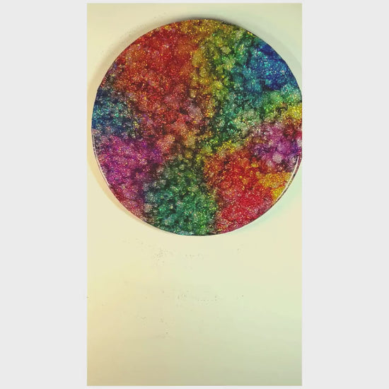 Alcohol Ink Abstract/12 inch round/multiple Colors And Layers Over A Base Layer Of Glitter. Greath depth & Color. Ready to ship