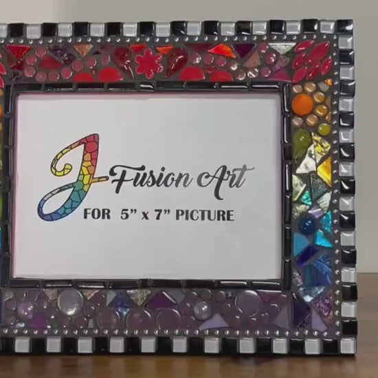 Rainbow Mosaic Photo Frame / 5" x 7" / Rainbow Patchwork. Lots of texture. Unique Best Seller!