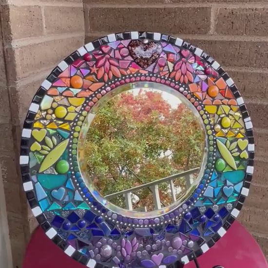 Rainbow Mosaic Mirror|14 inches| add some Whimsy to your wall