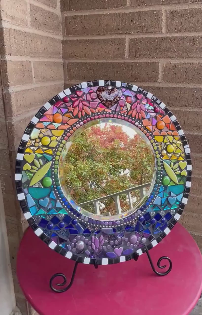 Rainbow Mosaic Mirror|14 inches| add some Whimsy to your wall