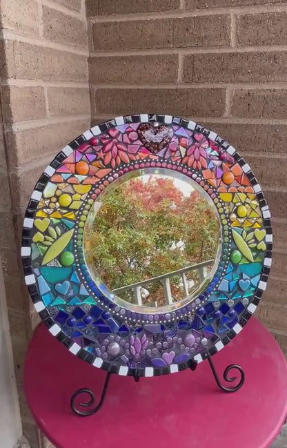 Rainbow Mosaic Mirror|14 inches| add some Whimsy to your wall